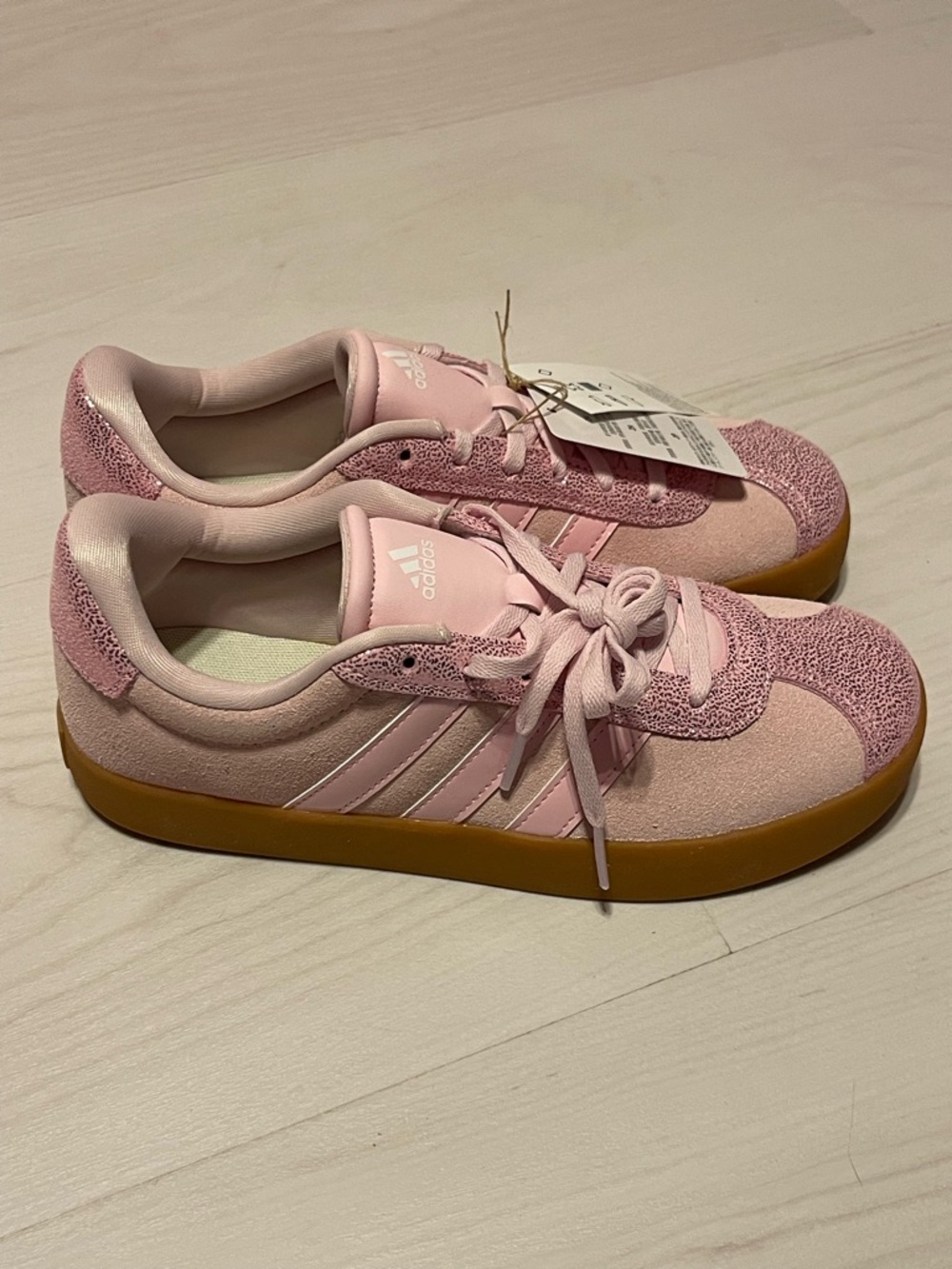 Adidas Kids Pink Suede & Textured Sneakers with Gum Sole
